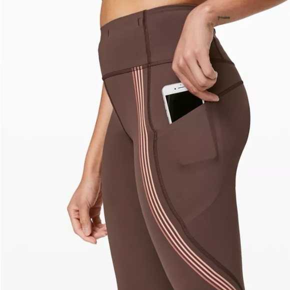 Lululemon Speed Light Yoga Leggings Brown with Pink Stripes Size 8 Excellent - Picture 4 of 13